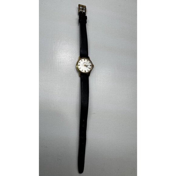 Vintage Edox Swiss Ladies Watch Gold Tone Case Black Leather Band 28690 Works - Picture 5 of 11